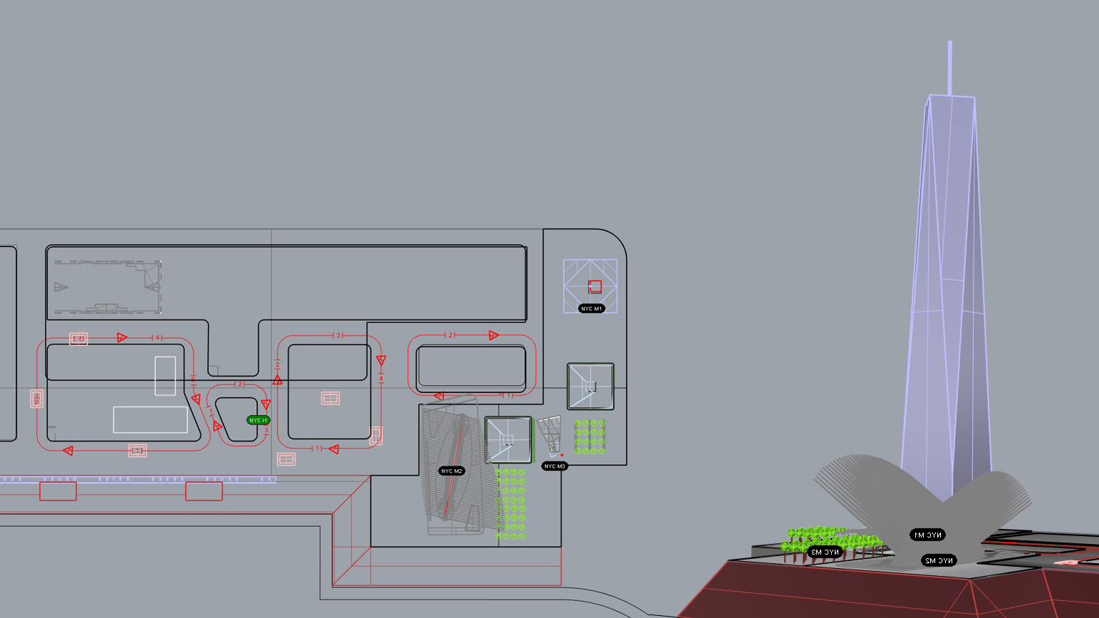 Concept layouts provided by project managers to help guide the design and scale of the final Lego model